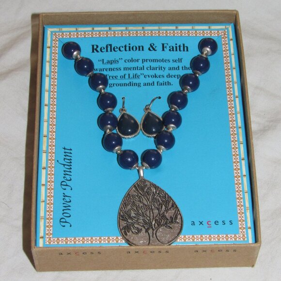 NEW Axcess Power Sets Reflection & Faith Tree of Life Lapis Necklace & Earrings - Picture 2 of 3